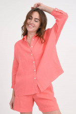 Leinenbluse mit verkürztem Arm GIOIA in Coral