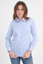 Slim Fit Bluse MAGGE in Mittelblau/Weiß