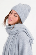 Rippstrickmütze aus Cashmere in Hellgrau