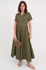 Wickelkleid aus Baumwollpopeline in Oliv