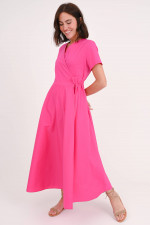 Wickelkleid aus Baumwollpopeline in Pink