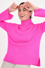 Turtleneck-Pullover aus Cashmere-Mix in Neonpink