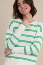 Baumwolle Pullover in Weiß/Grün gestreift