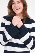 Pullover aus Woll-Cash-Mix in Navy/Weiß gestreift
