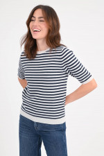 Kurzarm-Cashmere-Pullover in Navy/Creme