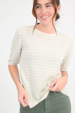 Kurzarm-Cashmere-Pullover on Soft Green/Creme