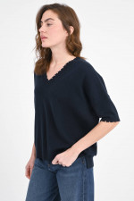 Strickpullover mit Details am Saum in Dunkelblau