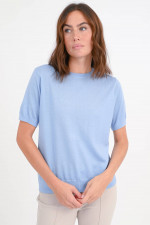 Kurzarm-Woll-Pullover in Hellblau