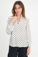 Polker-Dot Bluse aus Seide in Weiß/Schwarz