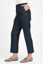 Anzugshose aus Metallic-Material in Dunkelblau