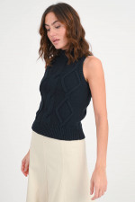 Strick-Top mit Zopfmuster in Navy