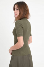 Ripp-Top aus Baumwolle in Khaki