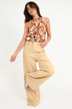 Viskose/Leinen Hose in Beige