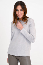 Leichter Feinstrick-Pullover in Greige meliert