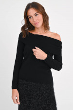 Off-Shoulder Cashmere-Pullover CARMEN in Schwarz