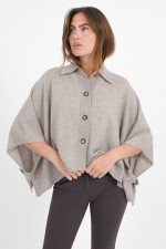 Strick-Cape aus Woll-Cashmere-Mix in Beige meliert
