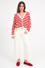 Gestreifte Strickweste in Rot/Creme
