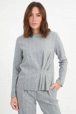 Bluse mit Nadelstreifen in Grau/Creme