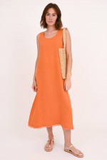 Midi-Kleid mit Fransensaum in Orange