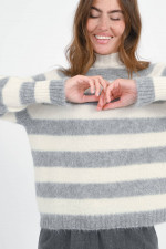Alpaka Pullover mit Querstreifen in Natur/Grau