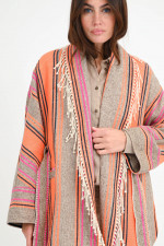 Kurzmantel mit Fransen in Taupe/Apricot