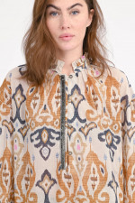 Bluse mit Ballonärmeln in Beige/Braun gemustert
