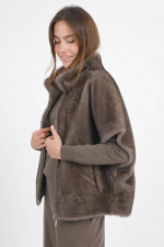 Wende-Cape MINK in Graubraun
