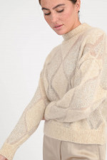 Pullover mit Rautenmuster und Pailletten in Beige