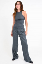 Loose Fit Hose MIRA aus Schurwolle in Grau meliert