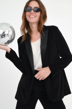 Samt-Blazer aus Baumwoll-Mix in Schwarz