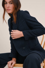 Doppelreihiger Blazer mit Karomuster in Navy