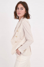 Doppelreihiger Blazer in Beige/Weiß gestreift