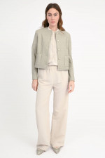Jacke mit Rundhalsausschnitt in Khaki meliert