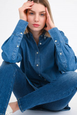 Jeanshemd aus Baumwolle in Mittelblau