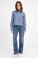 Cropped-Bluse in Graphite Blue/Weiß gestreift