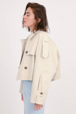 Kurzer Trenchcoat aus Baumwolle in Beige