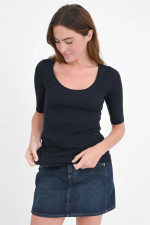  Basic Shirt mit tiefen Rundhalsauschnitt in Navy