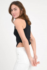 Cropped Racer Top in Schwarz