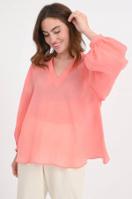 Bluse aus Ramie-Lyocell-Mix MERAKI in Coral