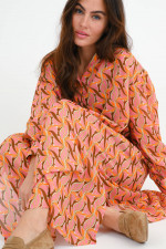 Midi Kleid GOURNA in Orange/Rosa gemustert