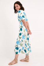 Kleid MAJORIE mit Blumenprint in Natur/Blau/Grün