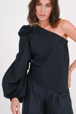 Asymmetrische Popelin-Bluse in Midnight