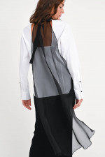 Offene Bluse mit Tafteinsatz in Weiß/Schwarz