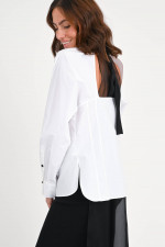 Offene Bluse mit Tafteinsatz in Weiß/Schwarz