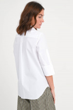 Bluse aus Popelin mit spitzem Kragen in Weiß