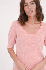 Cashmere-Mix Pullover in Koralle/Weiß meliert