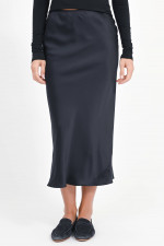 Midi Rock aus Seide in Dark Navy