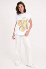 T-Shirt mit Kleeblatt-Print in Weiß/Gold