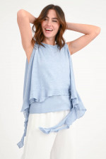 Top mit Volants in Hellblau