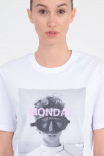 T-Shirt MONDAY mit Schriftzug in Weiß